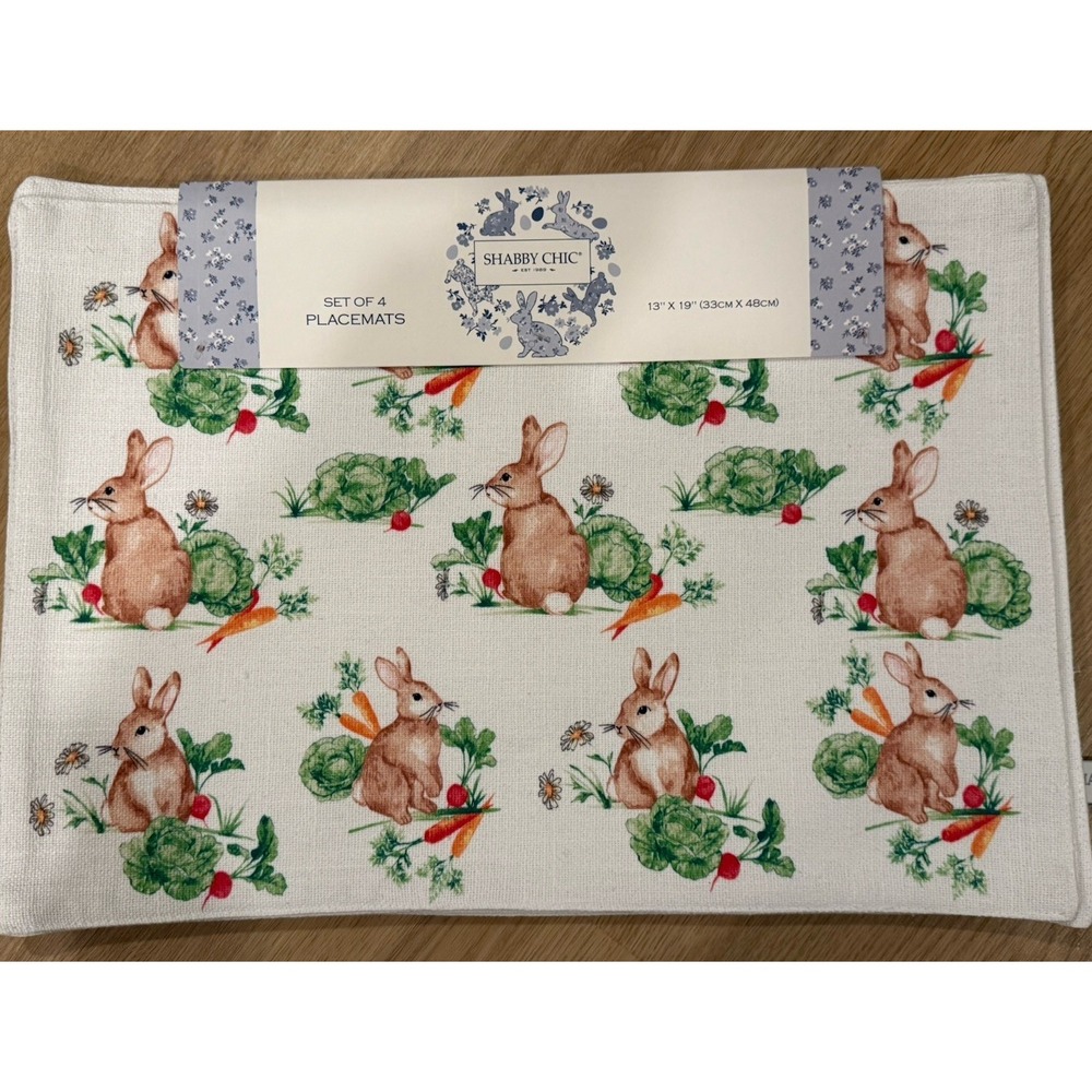 Shabby Chic Easter Bunny Carrots Cabbage‎ Spring 100% Cotton Placemats Set of 4